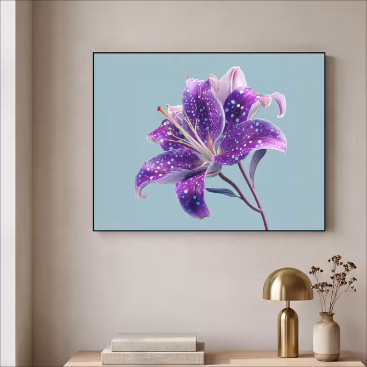 Lelie - Bloem - Paars - Stippen Textielframe - compleet frame klein -sfeer2