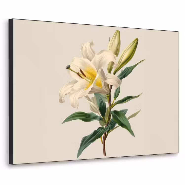 Lelie - Elegant - Botanisch - Beige Textielframe - compleet frame klein -3d