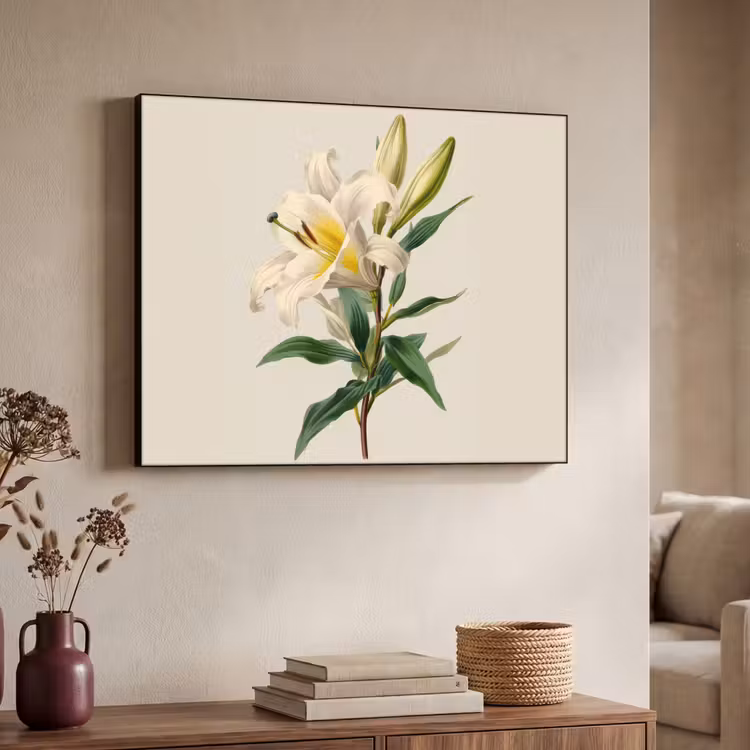 Lelie - Elegant - Botanisch - Beige Textielframe - compleet frame klein -sfeer3