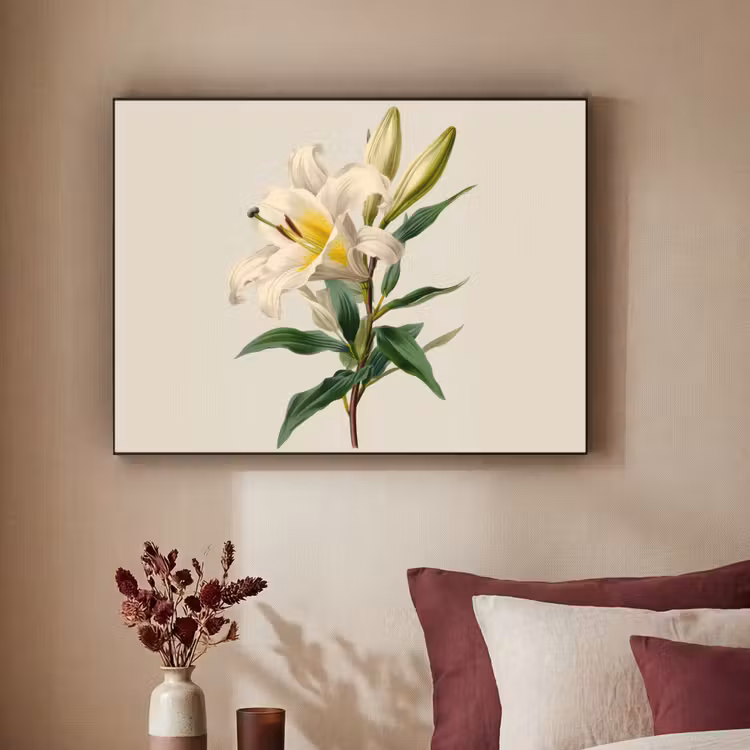 Lelie - Elegant - Botanisch - Beige Textielframe zwart klein -sfeer1
