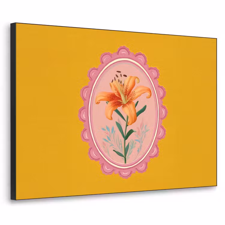 Lelie - Oranje - Lijst - Ovaal Textielframe zwart klein -3d