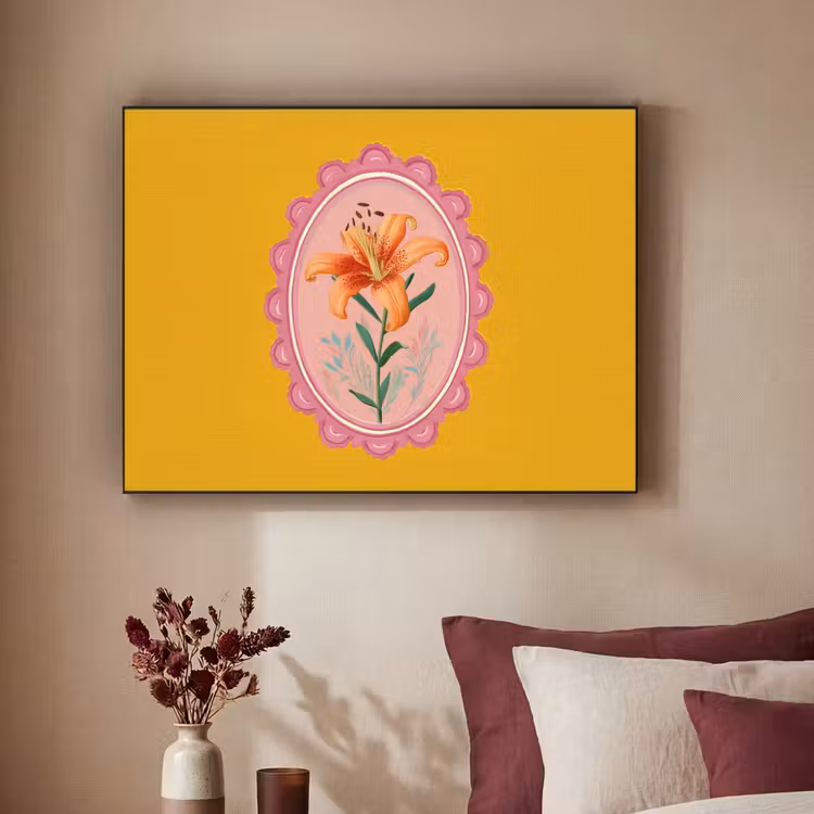 Lelie - Oranje - Lijst - Ovaal Textielframe - compleet frame klein -sfeer1