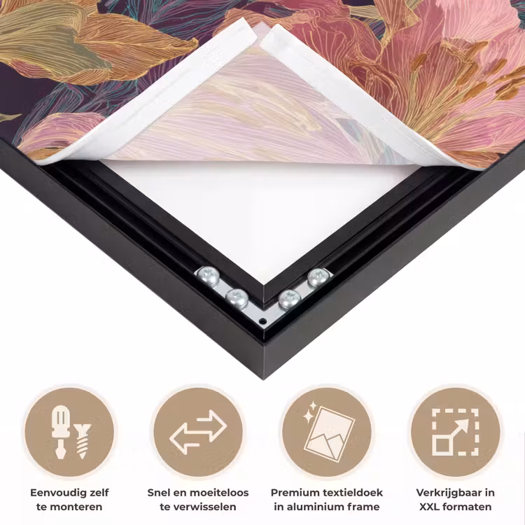 Lelies - Patroon - Roze - Goud Textielframe zwart klein 947 -USP_closeupNL