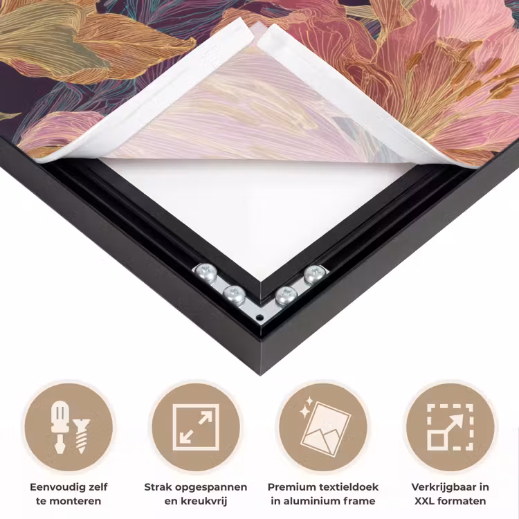 Lelies - Patroon - Roze - Goud Textielframe zwart klein 947 -USP_feed_closeupNL