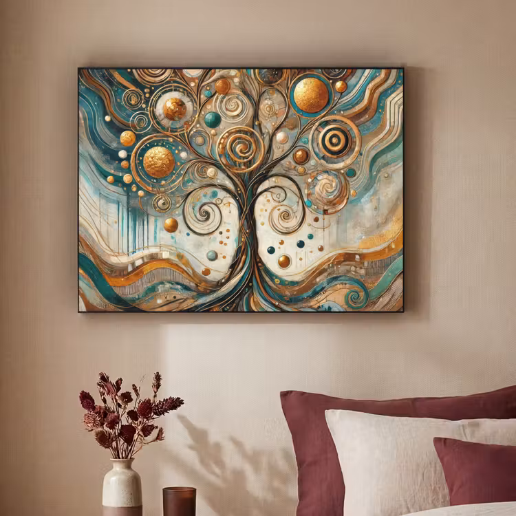 Levensboom - Boom - Abstract - Modern Textielframe zwart klein -sfeer1