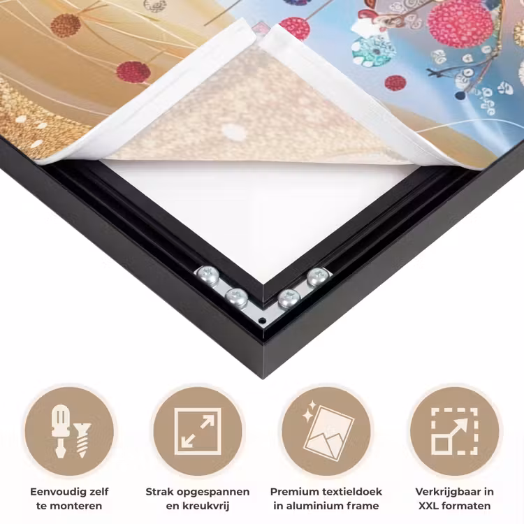 Levensboom - Goud - Kleurrijk - Abstract - Aesthetic Textielframe zwart klein -USP_feed_closeupNL