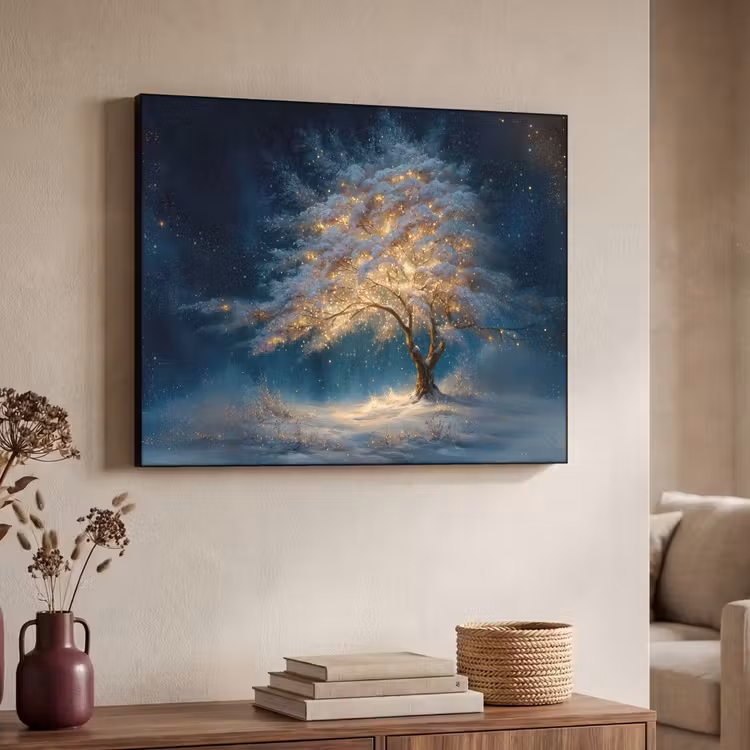 Levensboom - Nacht - Donker - Blauw Textielframe - compleet frame klein -sfeer3