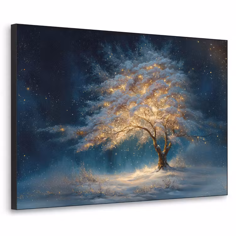 Levensboom - Nacht - Donker - Blauw Textielframe zwart klein -3d