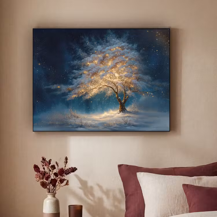 Levensboom - Nacht - Donker - Blauw Textielframe - compleet frame klein -sfeer1