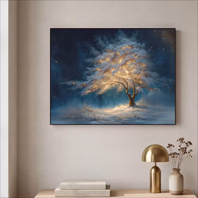 Levensboom - Nacht - Donker - Blauw Textielframe zwart klein -sfeer2
