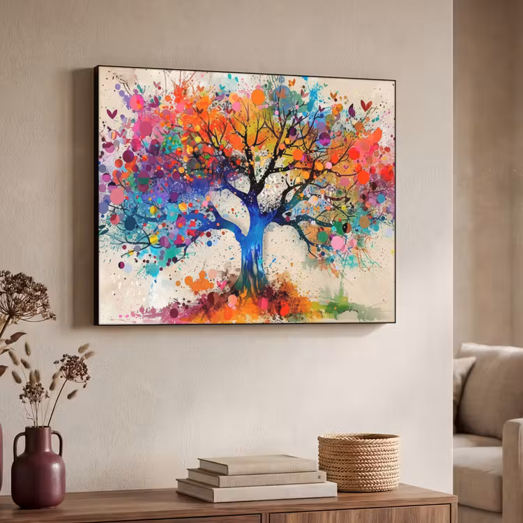 Levensboom - Natuur - Kleurrijk - Boom Textielframe zwart klein -sfeer3