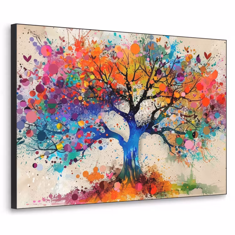 Levensboom - Natuur - Kleurrijk - Boom Textielframe zwart klein -3d