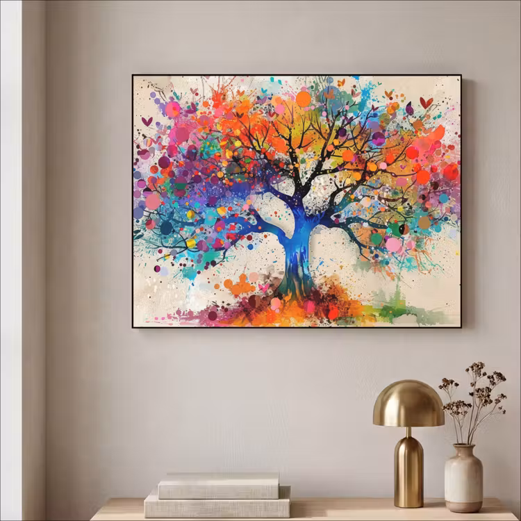 Levensboom - Natuur - Kleurrijk - Boom Textielframe zwart klein -sfeer2