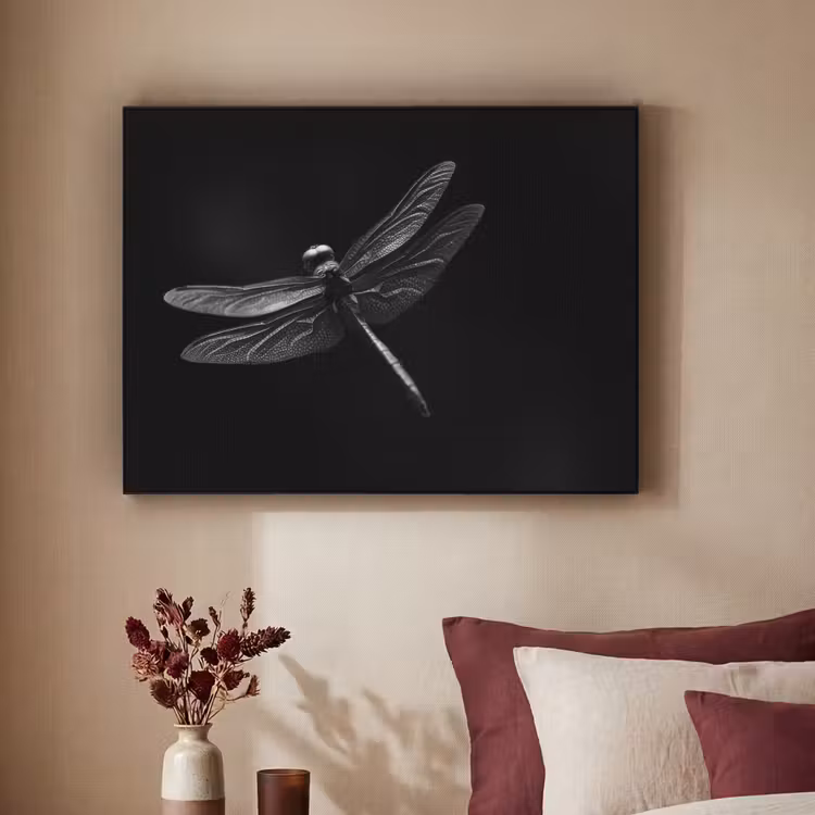 Libelle - Dieren - Zwart - Insect Textielframe - compleet frame klein -sfeer1
