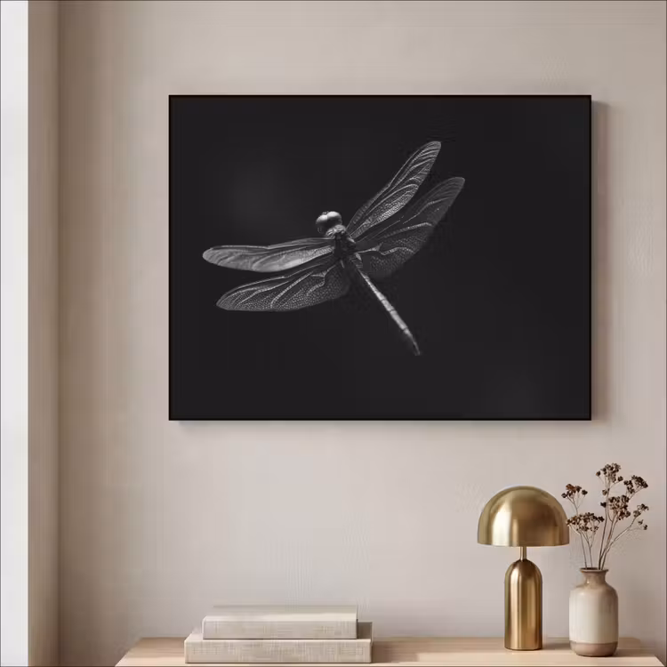 Libelle - Dieren - Zwart - Insect Textielframe zwart klein -sfeer2