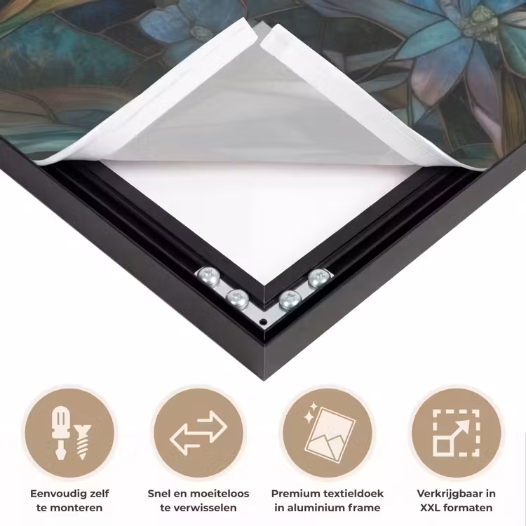 Libelle - Mozaïek - Bloemen - Kleurrijk Textielframe zwart klein -USP_closeupNL