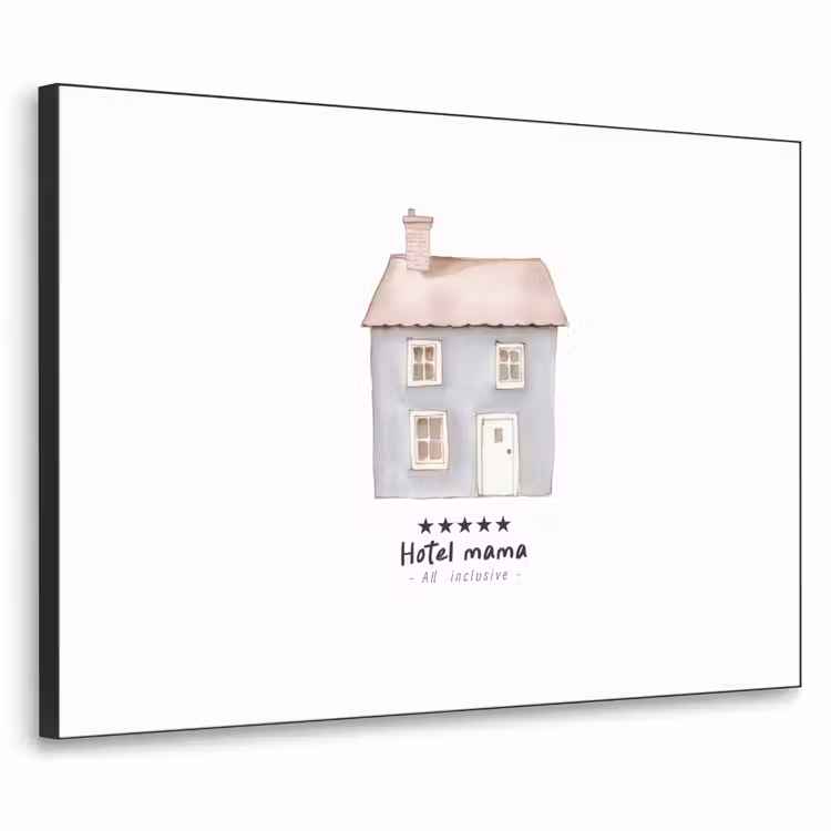 Lichtblauw - Huisje - Mama - Tekst Textielframe zwart klein -3d