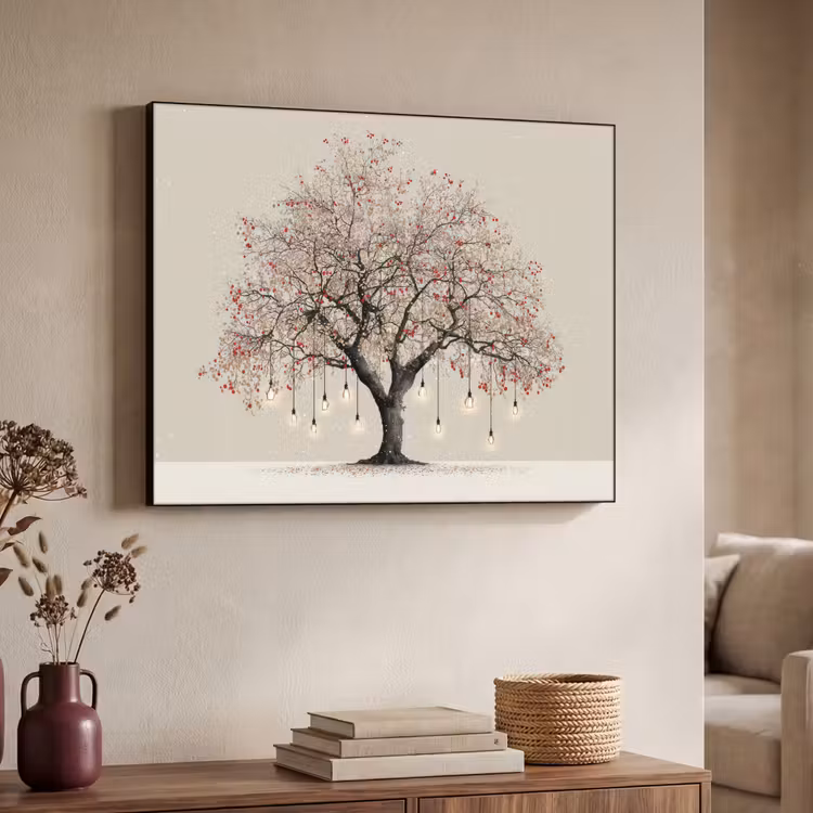 Lichtboom - Winter - Kerst - Meerkleurig Textielframe - compleet frame klein -sfeer3