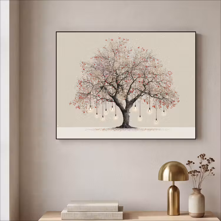 Lichtboom - Winter - Kerst - Meerkleurig Textielframe - compleet frame klein -sfeer2