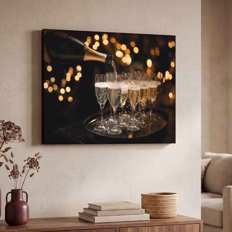 Lichtjes - Champagne - Dienblad - Glazen Textielframe - compleet frame klein -sfeer3