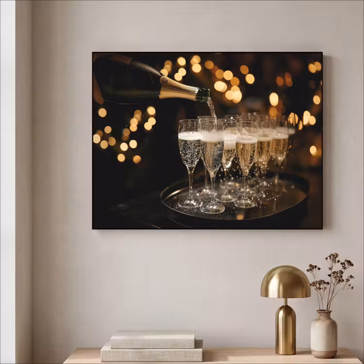 Lichtjes - Champagne - Dienblad - Glazen Textielframe - compleet frame klein -sfeer2
