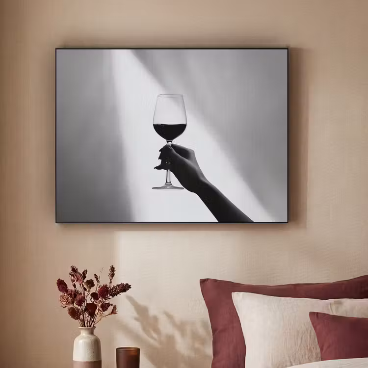 Lichtinval - Wijn - Rood - Glas Textielframe zwart klein -sfeer1