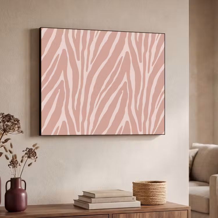 Lichtroze - Zebra - Patroon - Donkerroze Textielframe - compleet frame klein 947 -sfeer3