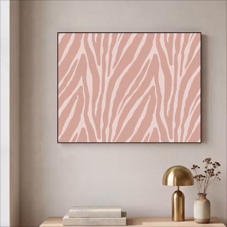 Lichtroze - Zebra - Patroon - Donkerroze Textielframe - compleet frame klein 947 -sfeer2