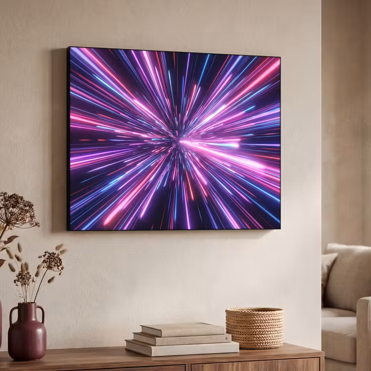 Lichtsnelheid - Ruimte - Roze - Paars Textielframe zwart klein -sfeer3