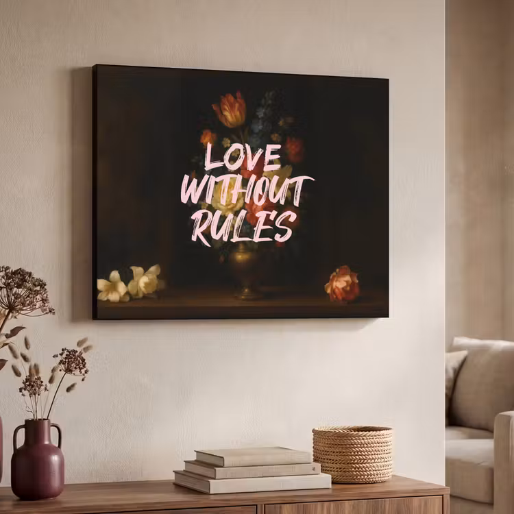 Liefde - Modern - Bloemen Textielframe zwart klein -sfeer3