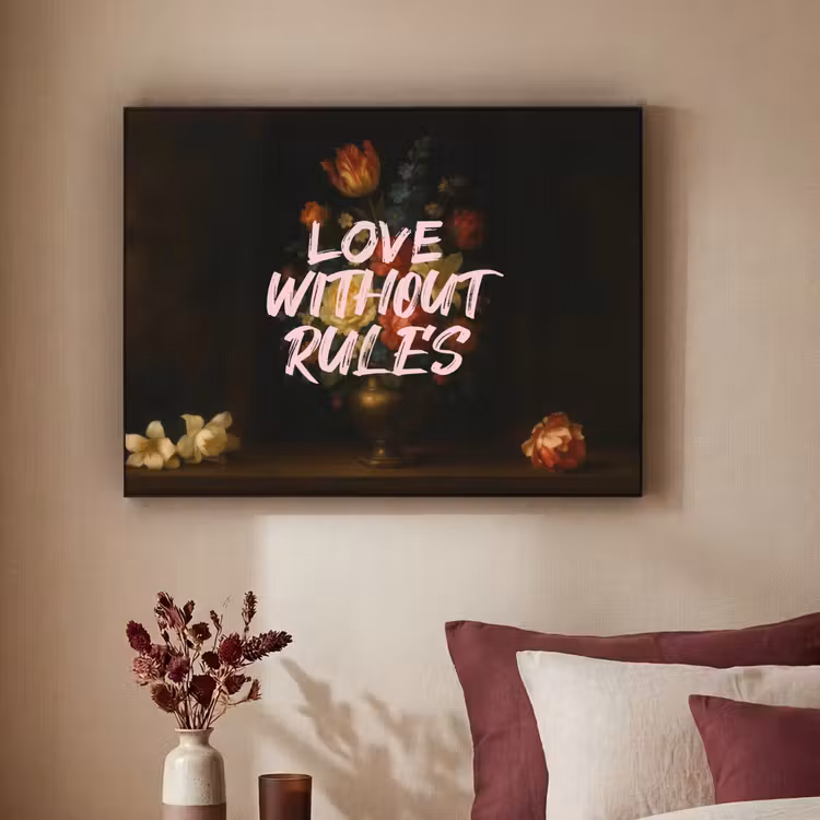 Liefde - Modern - Bloemen Textielframe - compleet frame klein -sfeer1