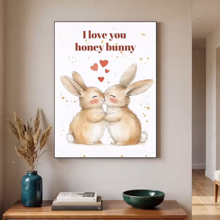 Liefde - Rood - konijn Textielframe zwart klein -sfeer1