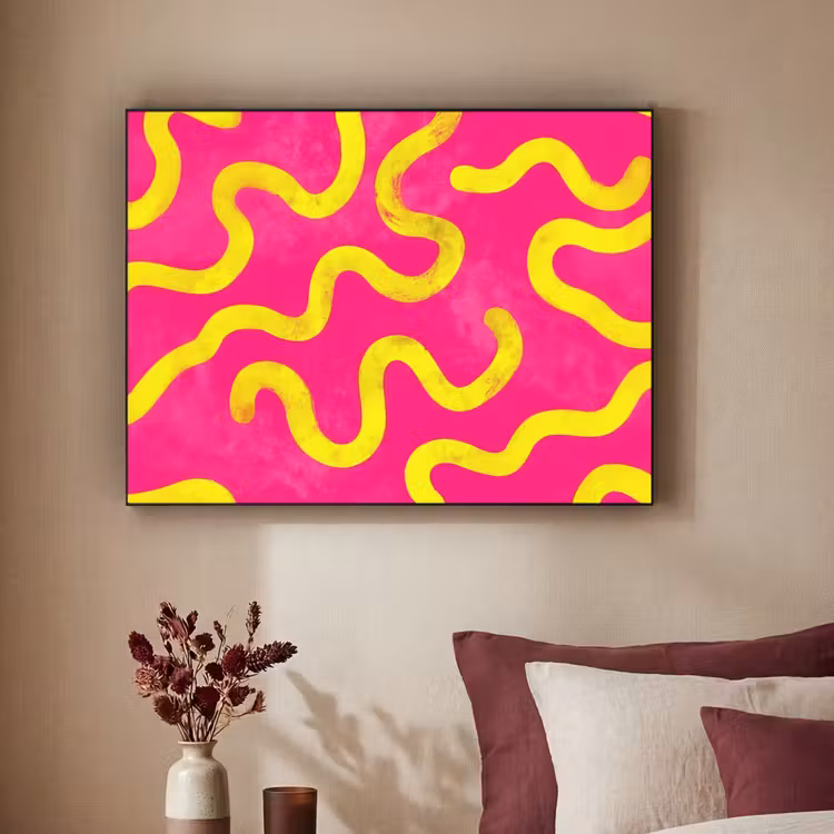Lijn - Geel - Abstract Textielframe zwart klein -sfeer1