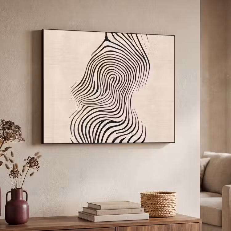 Lijnen - Abstract - Golvend - Zwart Textielframe zwart klein -sfeer3