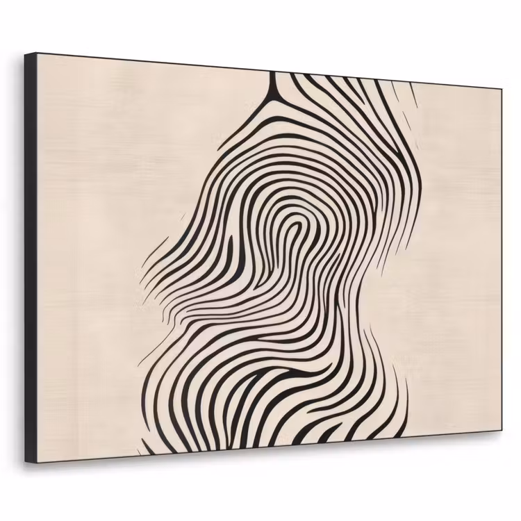 Lijnen - Abstract - Golvend - Zwart Textielframe zwart klein -3d