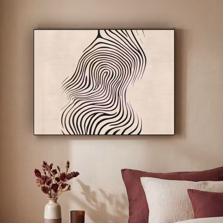 Lijnen - Abstract - Golvend - Zwart Textielframe zwart klein -sfeer1