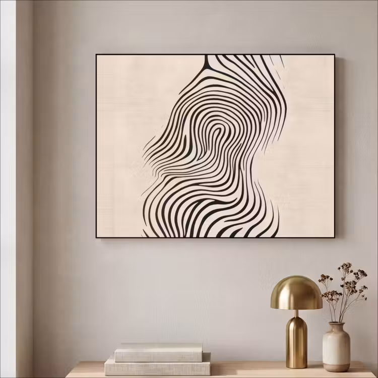 Lijnen - Abstract - Golvend - Zwart Textielframe - compleet frame klein -sfeer2