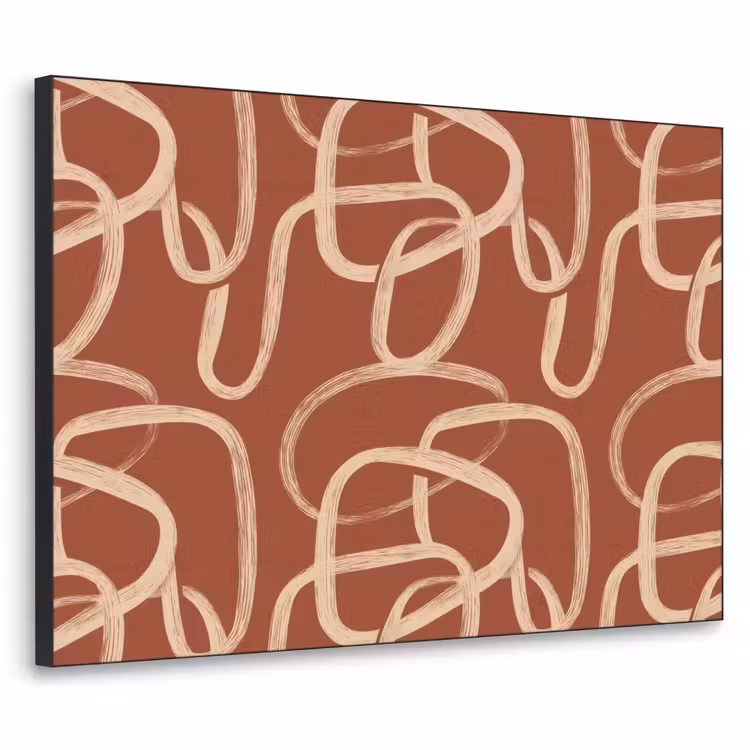 Lijnen - Abstract - Organisch - Terracotta - Crème Textielframe zwart klein 947 -3d