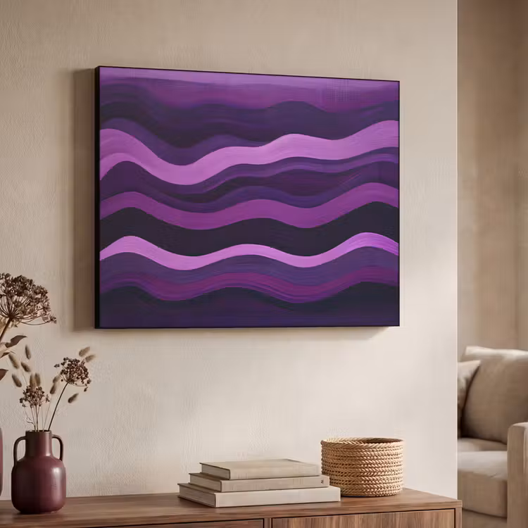 Lijnen - Golven - Paars - Abstract Textielframe zwart klein -sfeer3