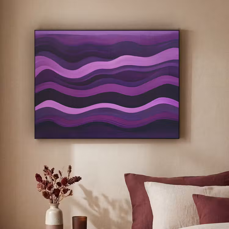 Lijnen - Golven - Paars - Abstract Textielframe - compleet frame klein -sfeer1