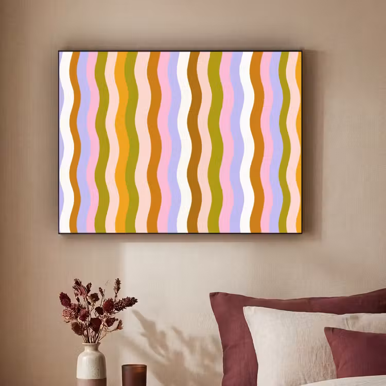 lijnen - Golven - Pastelkleuren - Patroon Textielframe zwart klein -sfeer1