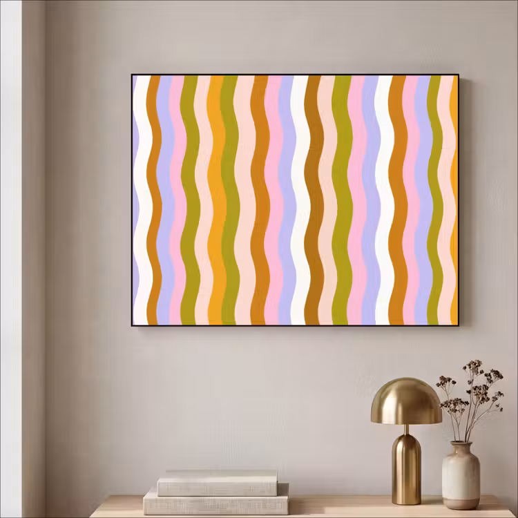 lijnen - Golven - Pastelkleuren - Patroon Textielframe zwart klein -sfeer2