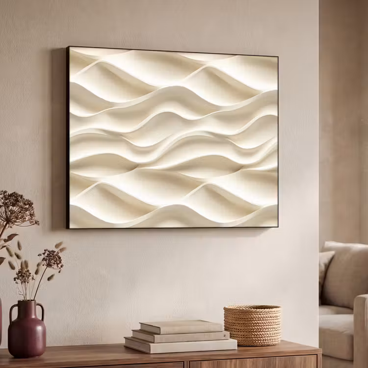 Lijnen - Golvend - Crème Textielframe zwart klein 947 -sfeer3