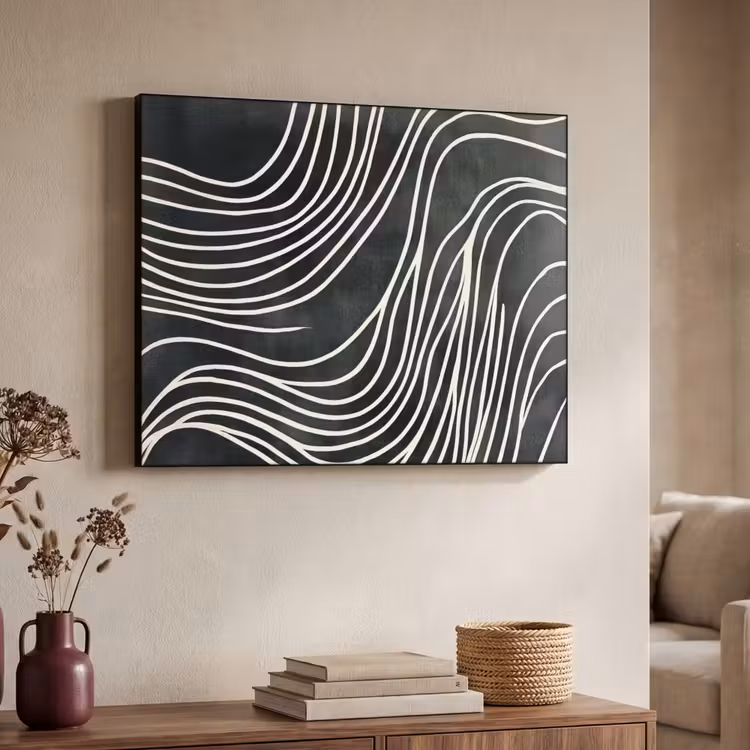 Lijnen - Patroon - Abstract - Wit Textielframe - compleet frame klein -sfeer3