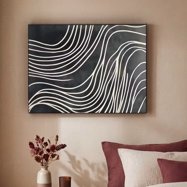 Lijnen - Patroon - Abstract - Wit Textielframe zwart klein -sfeer1