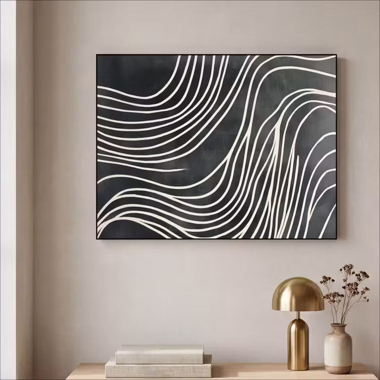 Lijnen - Patroon - Abstract - Wit Textielframe zwart klein -sfeer2