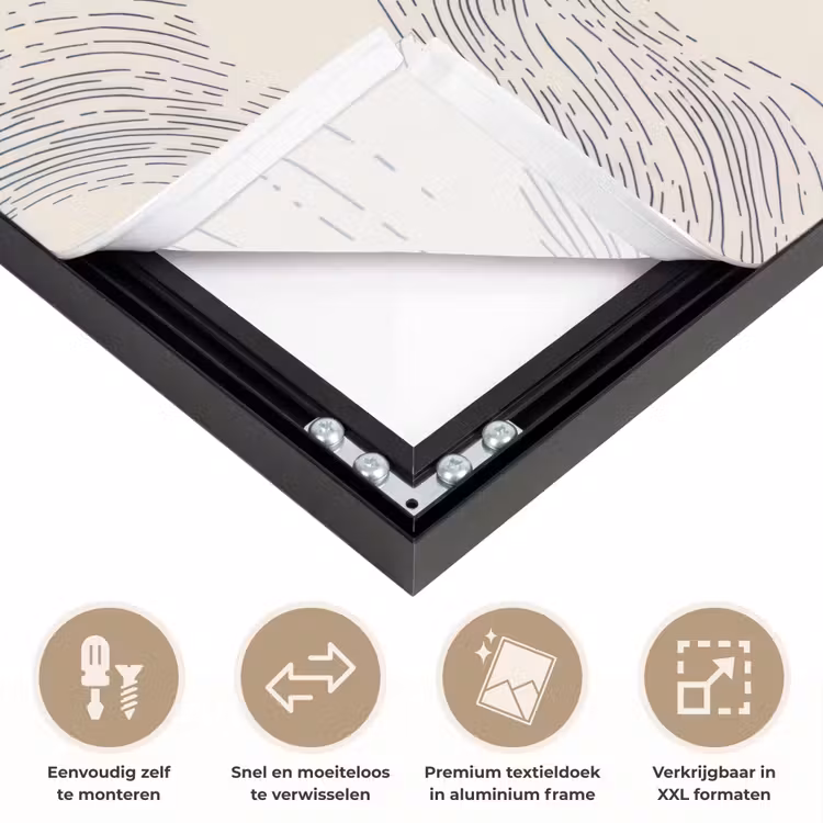 Lijnen - Patroon - Beige - Minimalistisch Textielframe zwart klein 947 -USP_closeupNL