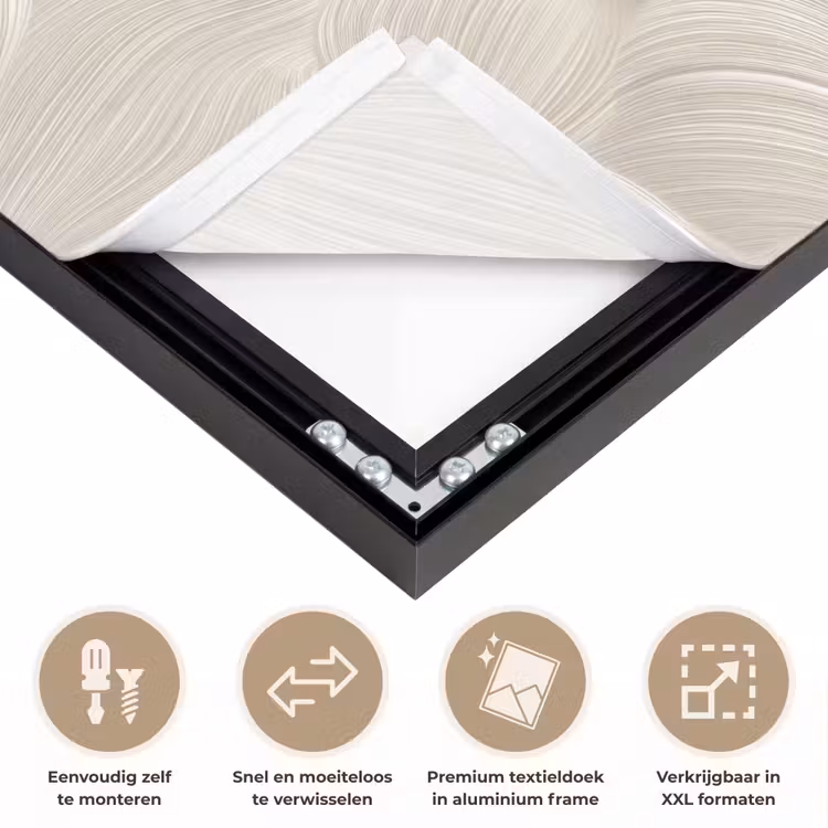 Lijnen - Waaier - Beige Textielframe zwart klein 947 -USP_closeupNL