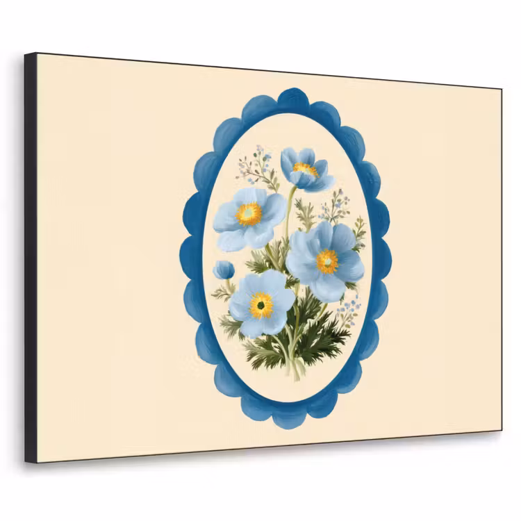 Lijst - Bloemen - Lichtblauw - Illustratie Textielframe zwart klein -3d