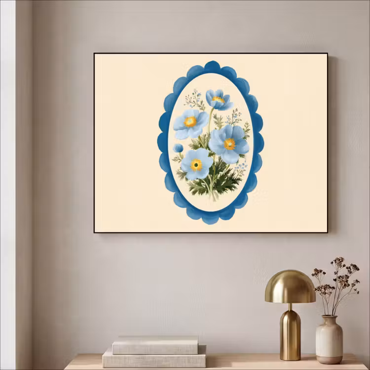 Lijst - Bloemen - Lichtblauw - Illustratie Textielframe zwart klein -sfeer2
